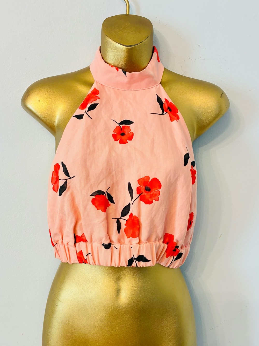 ZARA Floral Halter Crop Top – Peach Pink Open Back Summer Top - Picture 2 of 5